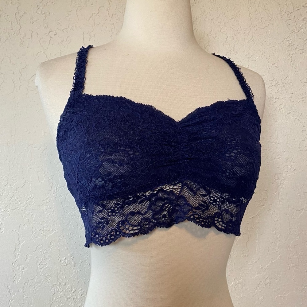 PINK Victoria’s Secret dark blue navy lace bralette